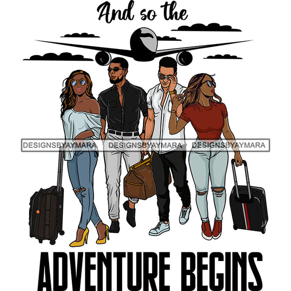 Couples Adventure Getaway Friends Airport Airplane Vacation Trip Illustration SVG JPG PNG Vector Clipart Cricut Silhouette Cut Cutting