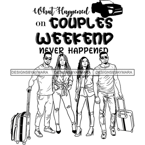 Couples Vacation Getaway Buddies Road Trip Weekend Adventure Illustration B/W SVG JPG PNG Vector Clipart Cricut Silhouette Cut Cutting