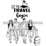 Couples Vacation Getaway Friends Paradisiacal Island Adventure Illustration B/W SVG JPG PNG Vector Clipart Cricut Silhouette Cut Cutting