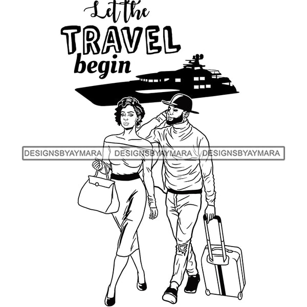 Couple Vacation Getaway Married Love River Cruise Adventure Illustration B/W SVG JPG PNG Vector Clipart Cricut Silhouette Cut Cutting