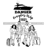 Couples Vacation Getaway Friends Luxurious Cruise Adventure Illustration B/W SVG JPG PNG Vector Clipart Cricut Silhouette Cut Cutting