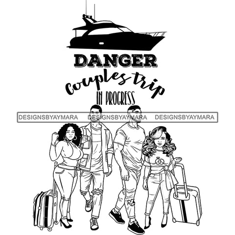 Couples Vacation Getaway Friends Luxurious Cruise Adventure Illustration B/W SVG JPG PNG Vector Clipart Cricut Silhouette Cut Cutting