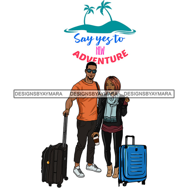 Couple Vacation Getaway Lovers Paradisiacal Beach Adventure White Background SVG JPG PNG Vector Clipart Cricut Silhouette Cut Cutting
