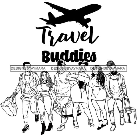 Couples Vacation Getaway Buddies Weekend Adventure Holyday Illustration B/W SVG JPG PNG Vector Clipart Cricut Silhouette Cut Cutting