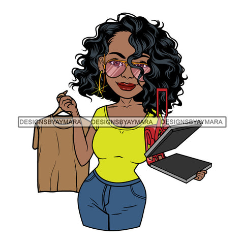 Afro Sexy Craft Woman Hoop Earrings Sunglasses Curly Short Hair Style SVG Cutting Files For Silhouette and Cricut