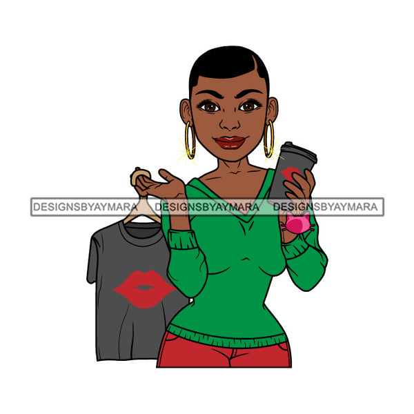 Afro Black Woman Graphic Designer Hoop Earrings Short Hair Style SVG Cutting Files For Silhouette and Cricut