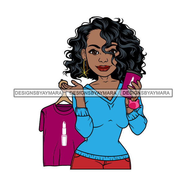 Afro Black Woman Graphic Designer Hoop Earrings Curly Hair Style SVG Cutting Files For Silhouette and Cricut