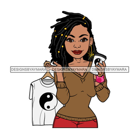 Afro Black Woman Graphic Designer Hoop Earrings Dreadlock Hair Style SVG Cutting Files For Silhouette and Cricut