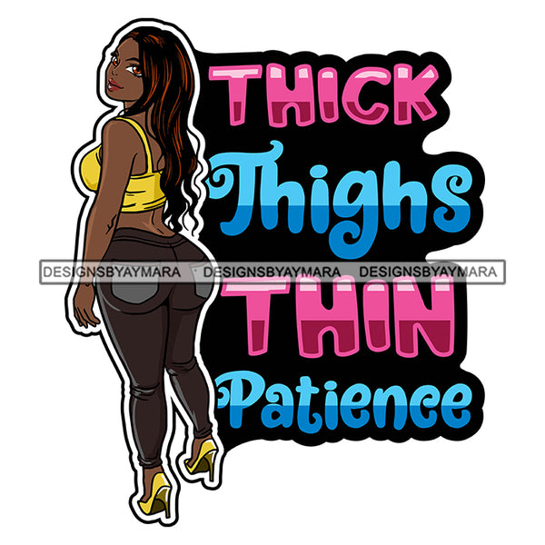 Sexy Voluminous Afro Woman Body Positivity Quote Thick Tights Proud Illustration SVG JPG PNG Vector Clipart Cricut Silhouette Cut Cutting