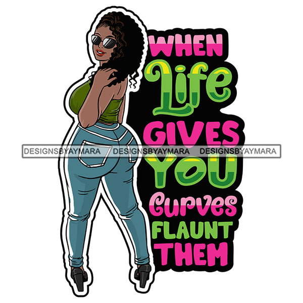 Sexy Voluminous Afro Woman Body Positivity Quote Love Yourself Illustration SVG JPG PNG Vector Clipart Cricut Silhouette Cut Cutting