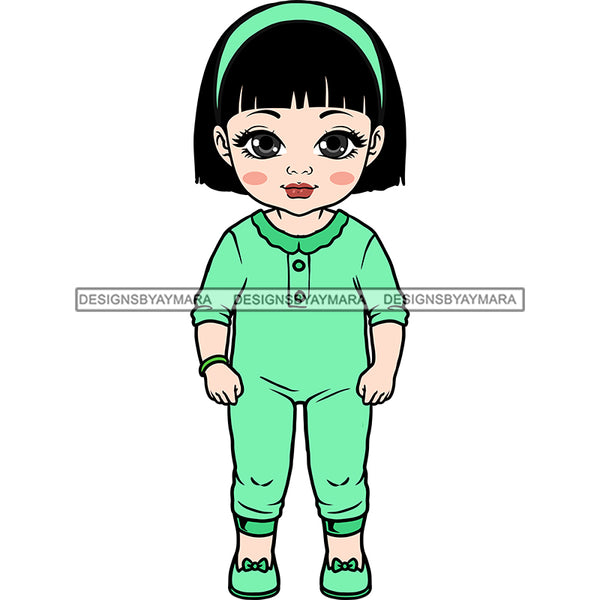 Adorable Baby Girl Asian Child Wearing Pajamas Kids Children Infant Toddler Innocent Love Cute Childhood Happy Joy Smile SVG JPG PNG Vector Clipart Cricut Silhouette Cut Cutting