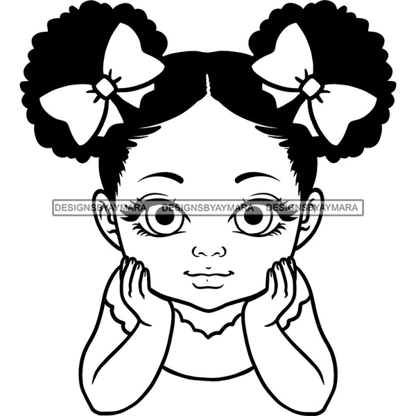 Adorable Baby Girl Afro Puff Child Kids Hand In Face Children Infant Toddler Innocent Love Cute Childhood, Happy Joy Smile SVG JPG PNG Vector Clipart Cricut Silhouette Cut Cutting