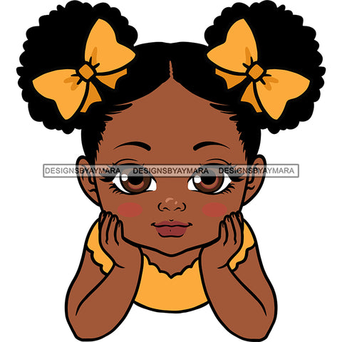 Adorable Baby Girl Afro Puff Child Kids Children Hand In Face Infant Toddler Innocent Love Cute Childhood, Happy Joy Smile SVG JPG PNG Vector Clipart Cricut Silhouette Cut Cutting
