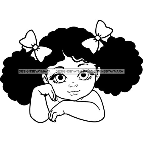 Adorable Baby Girl Afro Puff Hand In Face Child Kids Children Infant Toddler Innocent Hand In Face Love Cute Childhood Happy Joy Smile SVG JPG PNG Vector Clipart Cricut Silhouette Cut Cutting