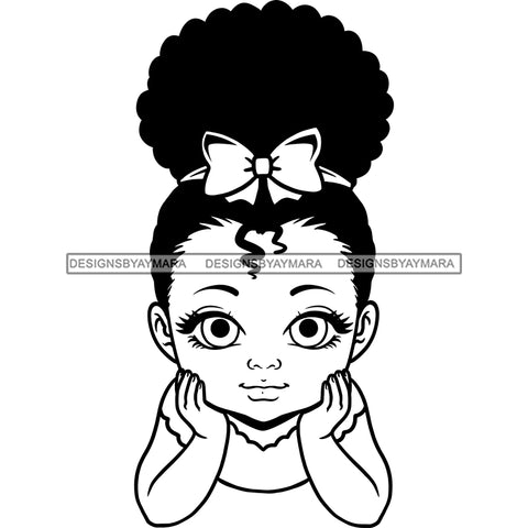 Adorable Baby Girl Afro Puff Child Kids Hand In Face Children Infant Toddler Innocent Love Cute Childhood, Happy Joy Smile SVG JPG PNG Vector Clipart Cricut Silhouette Cut Cutting