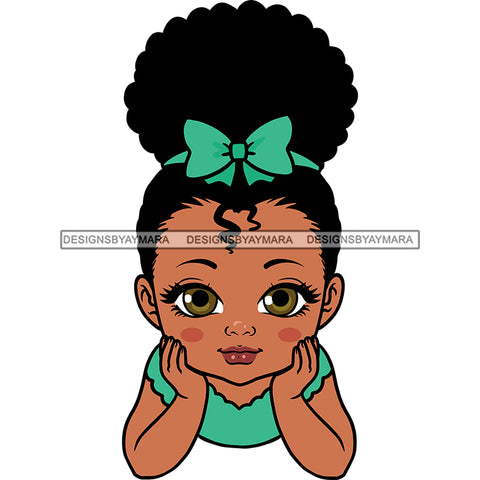 Adorable Baby Girl Afro Puff Child Kids Children Infant Hand In Face Toddler Innocent Love Cute Childhood, Happy Joy Smile SVG JPG PNG Vector Clipart Cricut Silhouette Cut Cutting