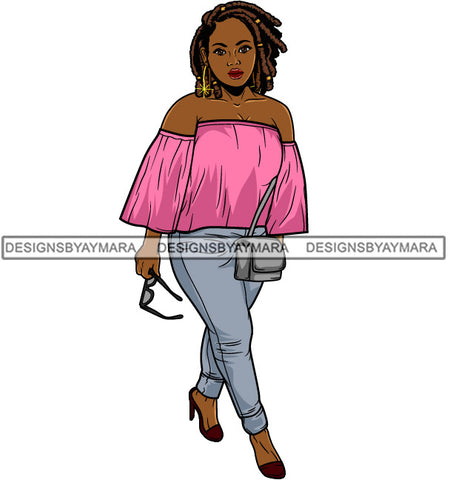 Afro Cute Lola Urban Hipster Girl Big Bamboo Earrings Boss Lady Black Woman Nubian Queen Melanin SVG Cutting Files For Silhouette Cricut and More