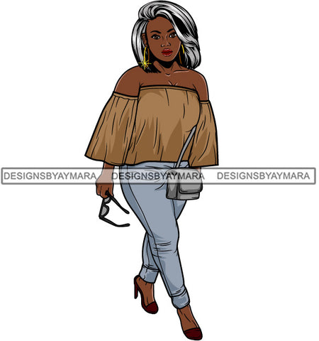 Afro Cute Lola Urban Hipster Girl Big Bamboo Earrings Boss Lady Black Woman Nubian Queen Melanin SVG Cutting Files For Silhouette Cricut and More