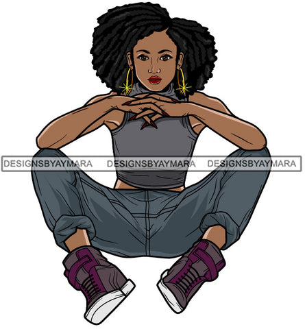 Afro Cute Lola Urban Hipster Girl Big Bamboo Earrings Boss Lady Black Woman Nubian Queen Melanin SVG Cutting Files For Silhouette Cricut and More