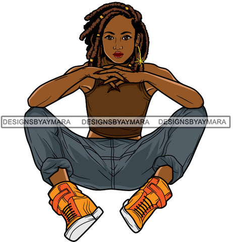 Afro Cute Lola Urban Hipster Girl Big Bamboo Earrings Boss Lady Black Woman Nubian Queen Melanin SVG Cutting Files For Silhouette Cricut and More