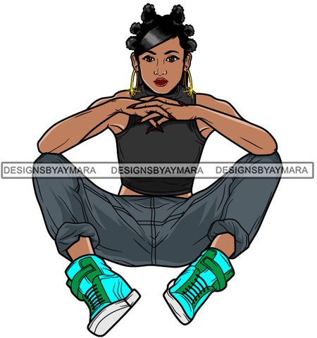 Afro Cute Lola Urban Hipster Girl Big Bamboo Earrings Boss Lady Black Woman Nubian Queen Melanin SVG Cutting Files For Silhouette Cricut and More