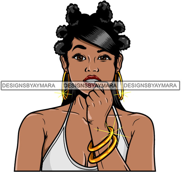 Afro Cute Lola Urban Hipster Girl Big Bamboo Earrings Boss Lady Black Woman Nubian Queen Melanin SVG Cutting Files For Silhouette Cricut and More