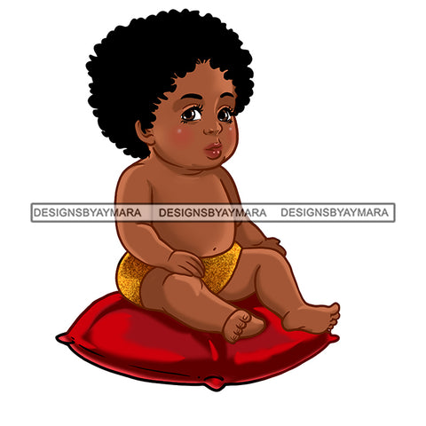 Cute Melanin Baby Boy Sitting On Red Pillow With Afro  JPG PNG  Clipart Cricut Silhouette Cut Cutting