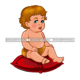 Cute Caucasian  Baby Boy Sitting On Red Pillow   JPG PNG  Clipart Cricut Silhouette Cut Cutting