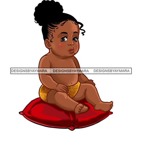 Cute Melanin Baby Girl Sitting On Red Pillow   JPG PNG  Clipart Cricut Silhouette Cut Cutting