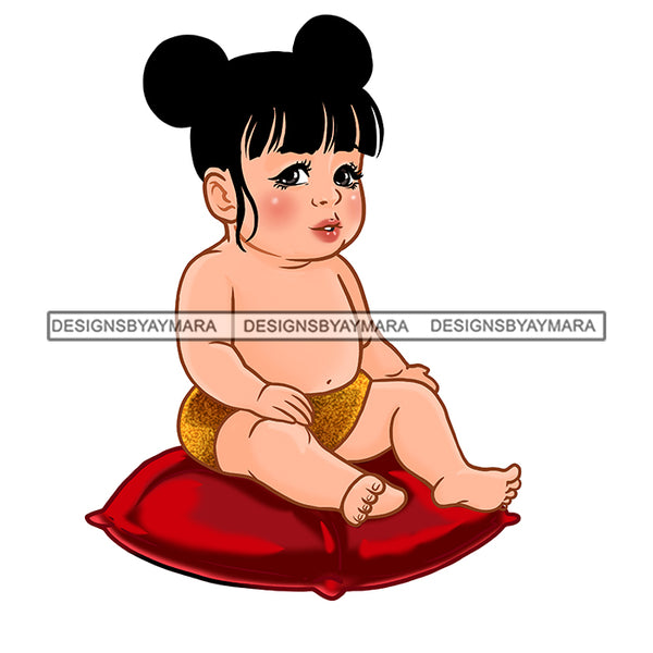 Cute Caucasian Baby Girl Sitting On Red Pillow   JPG PNG  Clipart Cricut Silhouette Cut Cutting