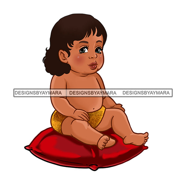 Cute Caucasian Baby Girl Sitting On Red Pillow   JPG PNG  Clipart Cricut Silhouette Cut Cutting