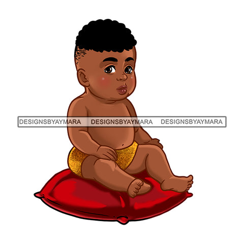 Cute Melanin Baby Boy Sitting On Red Pillow   JPG PNG  Clipart Cricut Silhouette Cut Cutting
