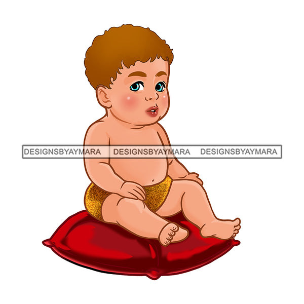 Cute Caucasian Baby Boy Sitting On Red Pillow   JPG PNG  Clipart Cricut Silhouette Cut Cutting