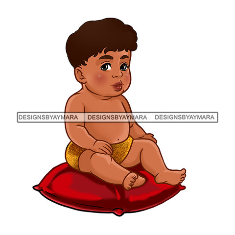 Cute Melanin Baby Boy Sitting On Red Pillow   JPG PNG  Clipart Cricut Silhouette Cut Cutting