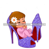 Cute Caucasian Baby Girl Sleeping In Purple Heels Shoes   JPG PNG  Clipart Cricut Silhouette Cut Cutting