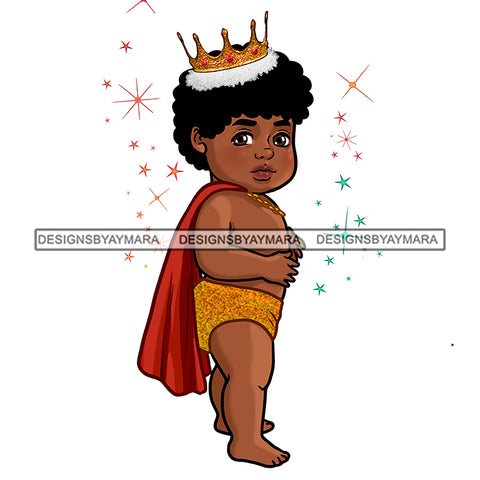 Curly Haired Melanin Baby Boy Prince In Red Cape Gold Crown JPG PNG  Clipart Cricut Silhouette Cut Cutting