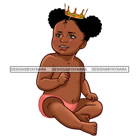 Cute Melanin Baby Girl Afro Puffs In Pink Gold Crown JPG PNG  Clipart Cricut Silhouette Cut Cutting