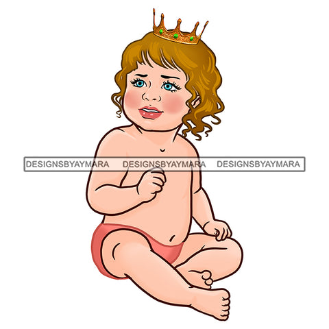 Cute Caucasian Baby Girl  In Pink Gold Crown JPG PNG  Clipart Cricut Silhouette Cut Cutting