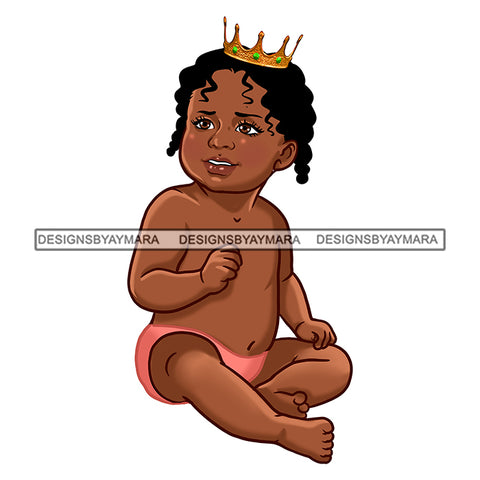 Cute Melanin Baby Girl  In Pink Gold Crown JPG PNG  Clipart Cricut Silhouette Cut Cutting