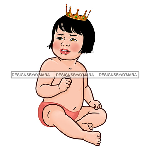 Cute Caucasian Baby Girl  In Pink Gold Crown JPG PNG  Clipart Cricut Silhouette Cut Cutting