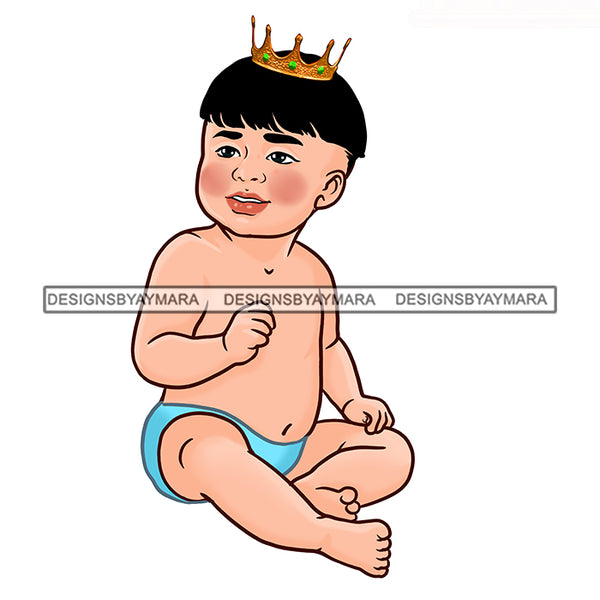 Cute Caucasian Baby Boy In Blue Gold Crown  JPG PNG  Clipart Cricut Silhouette Cut Cutting