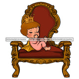 Cute Caucasian Baby Princess In Pink In Queens Chair Gold Cape Gold Crown  JPG PNG  Clipart Cricut Silhouette Cut Cutting
