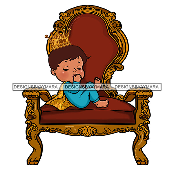 Cute Baby Prince  In Blue In Kings Chair Gold Cape Gold Crown  JPG PNG  Clipart Cricut Silhouette Cut Cutting