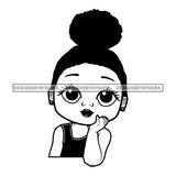 Cute Little Afro Girl Student Portrait Kindergarten Afro Bun Hairstyle B/W SVG JPG PNG Vector Clipart Cricut Silhouette Cut Cutting