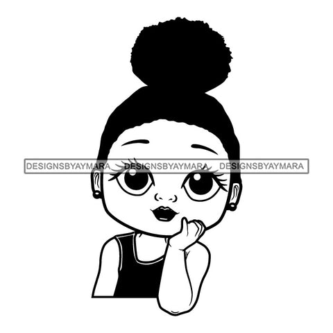 Cute Little Afro Girl Student Portrait Kindergarten Afro Bun Hairstyle B/W SVG JPG PNG Vector Clipart Cricut Silhouette Cut Cutting