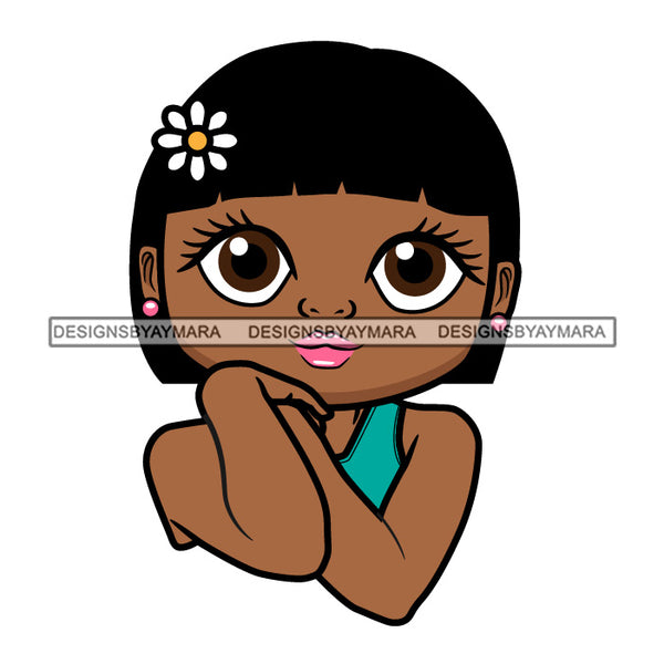 Cute Little Afro Girl Student Portrait Kindergarten Short Bob Bangs Hairstyle SVG JPG PNG Vector Clipart Cricut Silhouette Cut Cutting