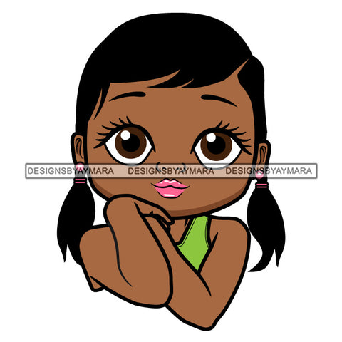 Cute Little Afro Girl Student Portrait Kindergarten Adorable Pigtails Hairstyle SVG JPG PNG Vector Clipart Cricut Silhouette Cut Cutting