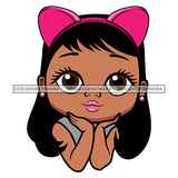 Cute Little Afro Girl Student Portrait Kindergarten Headband Long Straight Hairstyle SVG JPG PNG Vector Clipart Cricut Silhouette Cut Cutting