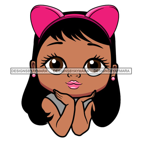 Cute Little Afro Girl Student Portrait Kindergarten Headband Long Straight Hairstyle SVG JPG PNG Vector Clipart Cricut Silhouette Cut Cutting