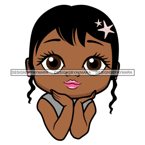 Cute Little Afro Girl Student Portrait Kindergarten Stars Hair Clips Straight Hairstyle SVG JPG PNG Vector Clipart Cricut Silhouette Cut Cutting